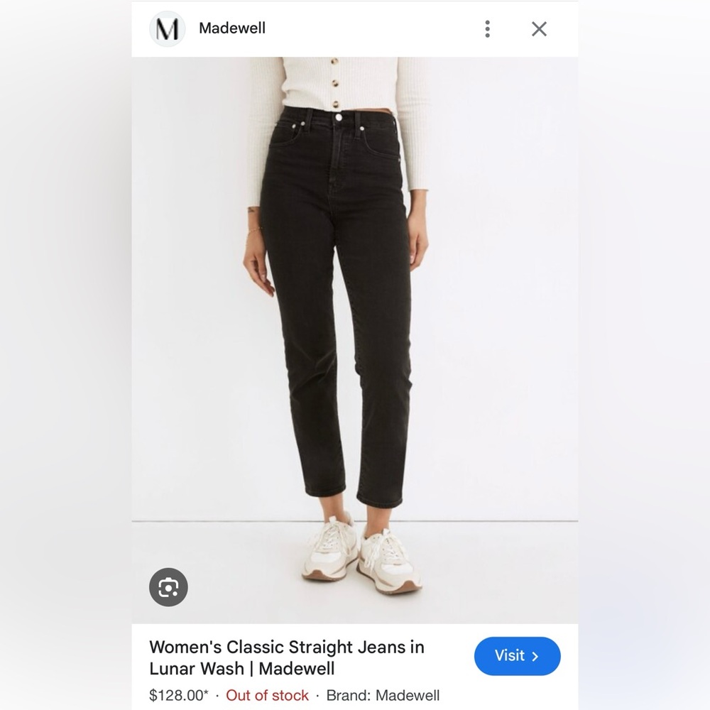 Madewell Classic Straight Denim Jean Black Cropped 28R